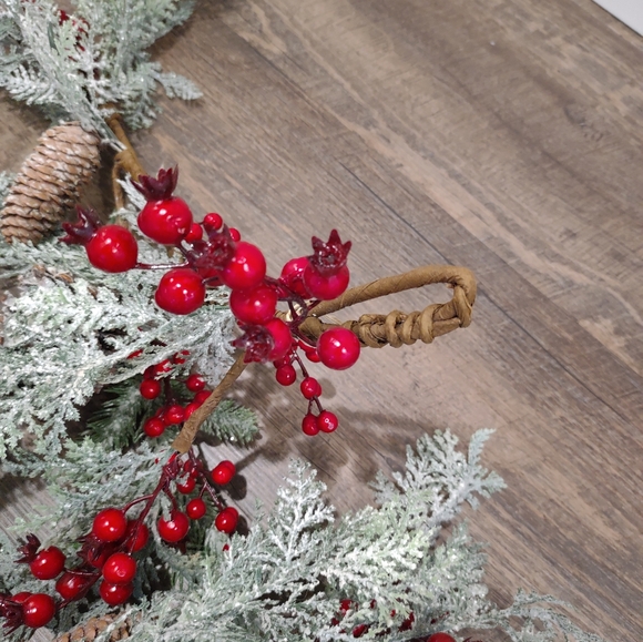 Holiday foliage table runner - pine branches, pine cones, and festive holly - Picture 3 of 7